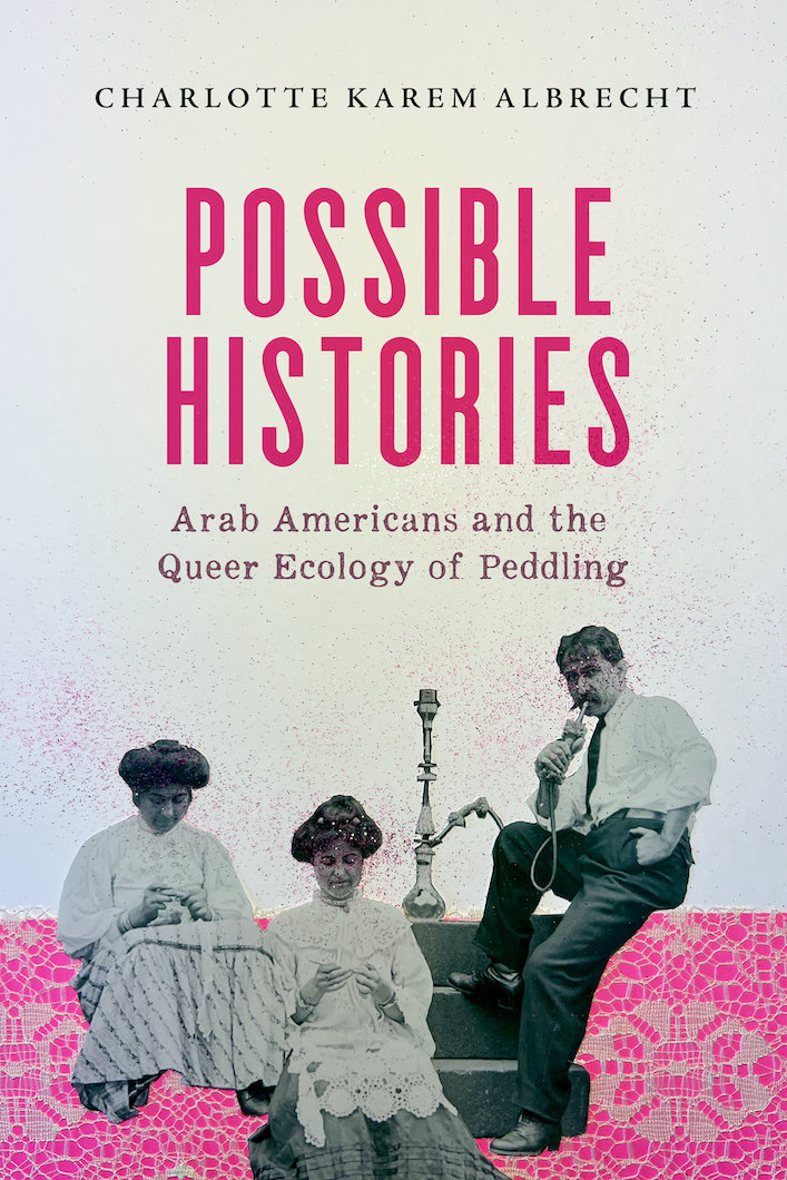 Possible Histories book cover with pink title and 3 people sitting